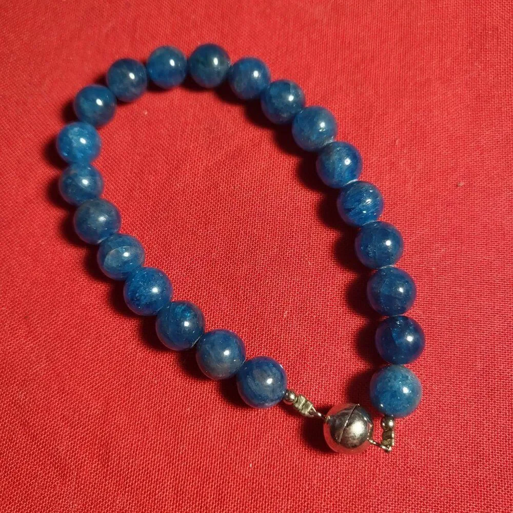 Paraiba Apatite Bead Sterling Silver Magnetic Bracelet